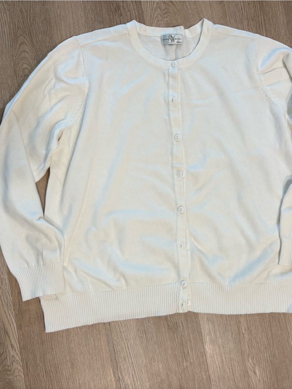 Studio Works Cream Button-Front Crewneck Cardigan